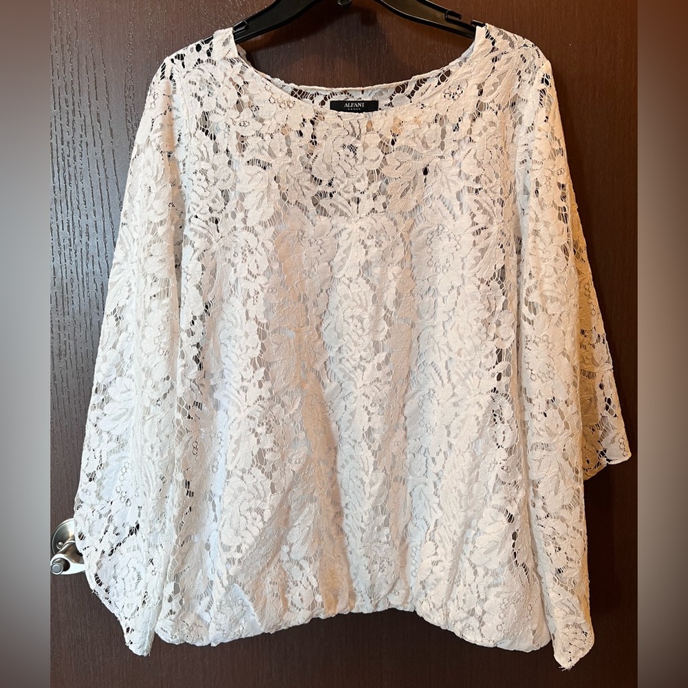 Alfani White Lace Boatneck Blouse